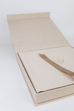 Wedding book with beige genuine leather